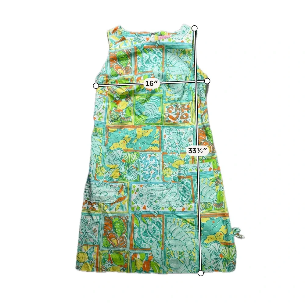 Lilly Pulitzer Shift Dress Cotton Sea Life Tropical Print Size 2 Green Multi - Picture 5 of 6
